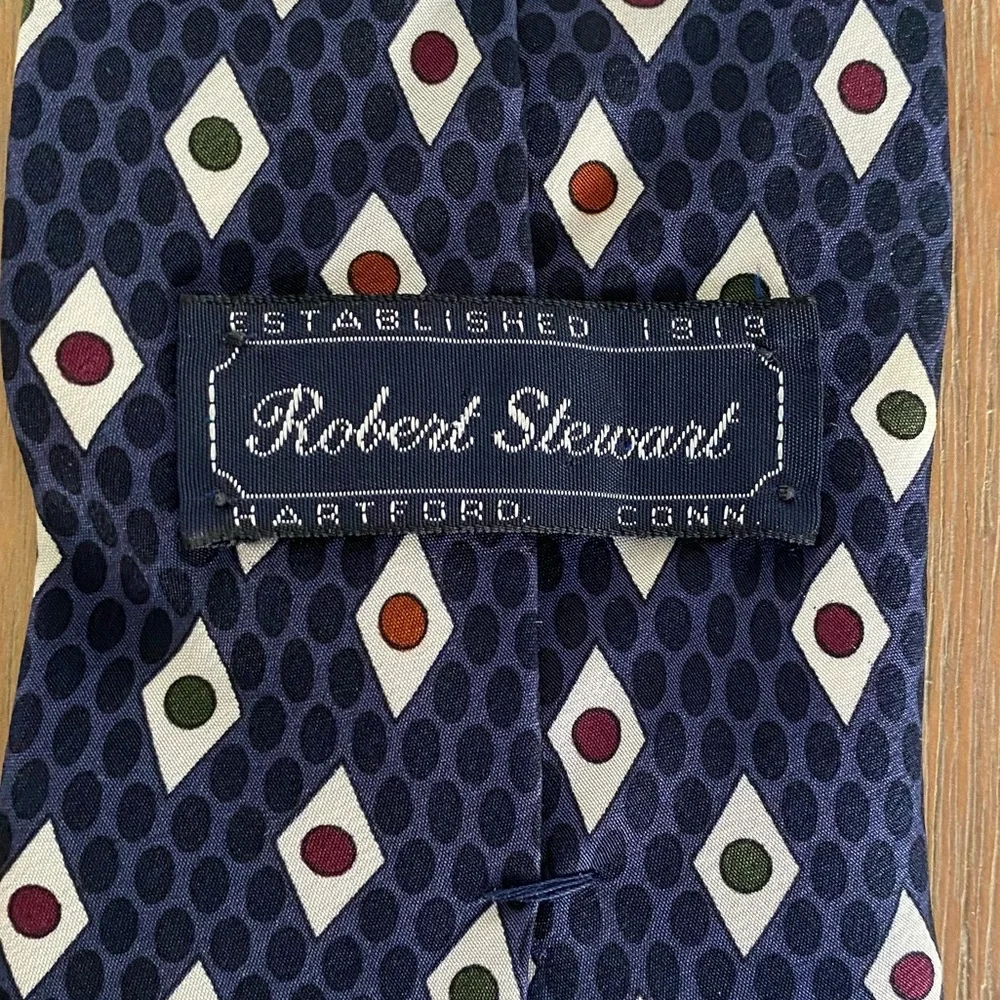 Men's Navy Patterned Robert Stewart Silk Tie